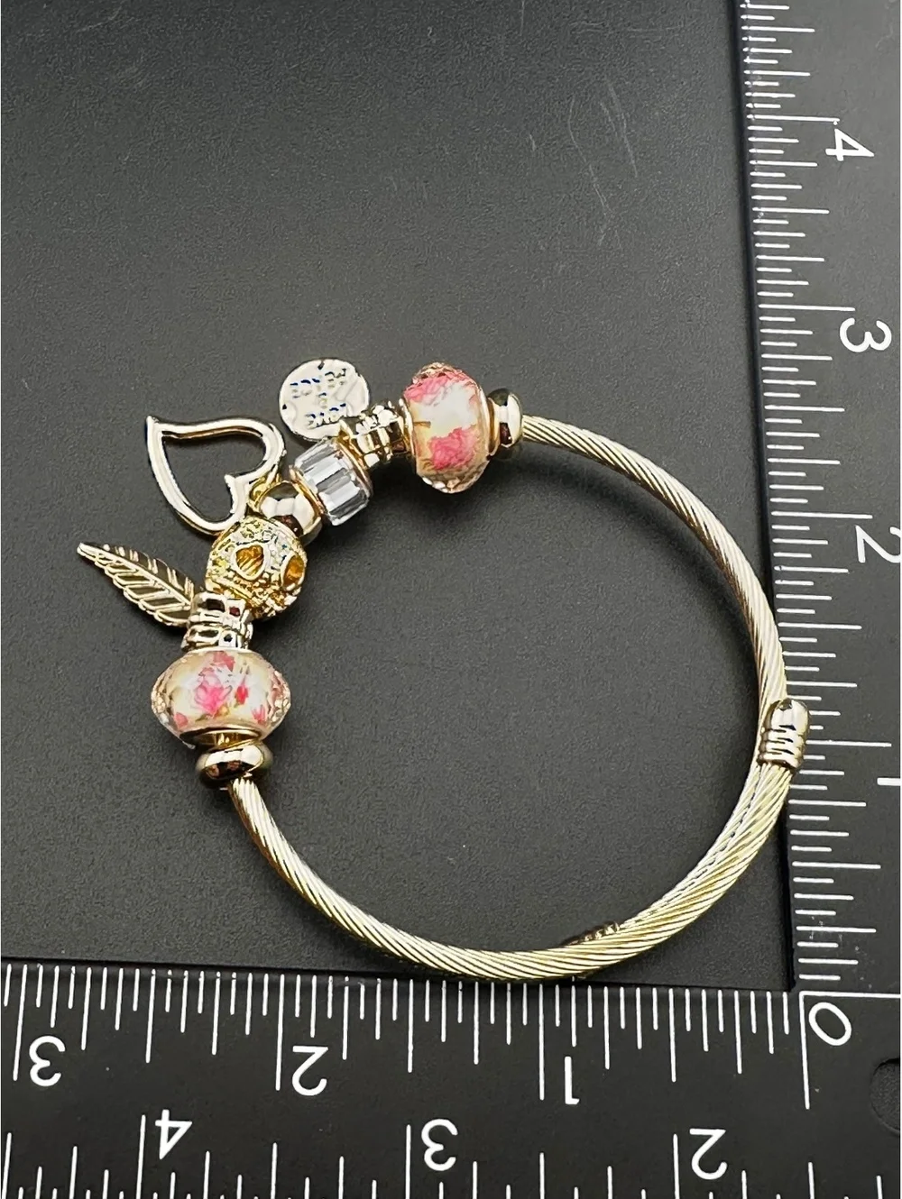 Adjustable Gold Stainless Steel Bracelet Elegant Heart Charm